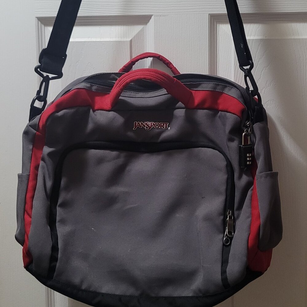 Jan Sport Messenger Computer bag w/padding. Color:Gray/Red